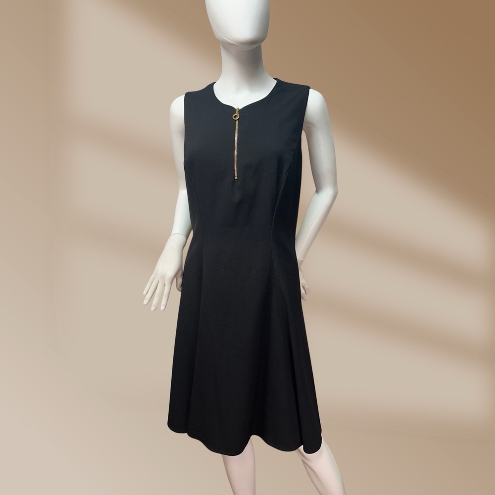 Calvin Klein Ladies Little Black Dress Gold Zipper Accent Go-To Staple Sz 14